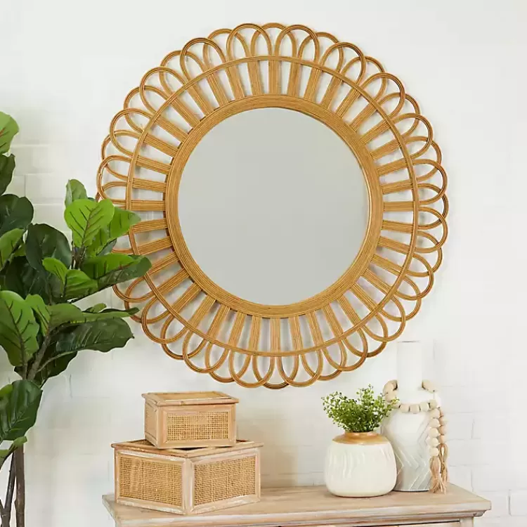 Bamboo Round Overlay Floral Frame Wall Mirror>Kirklands Home New