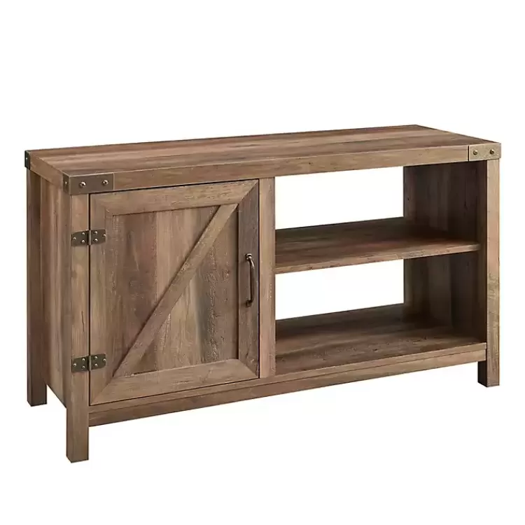 Barn Door Rustic Oak TV Stand with Open Shelves>Kirklands Home Best Sale