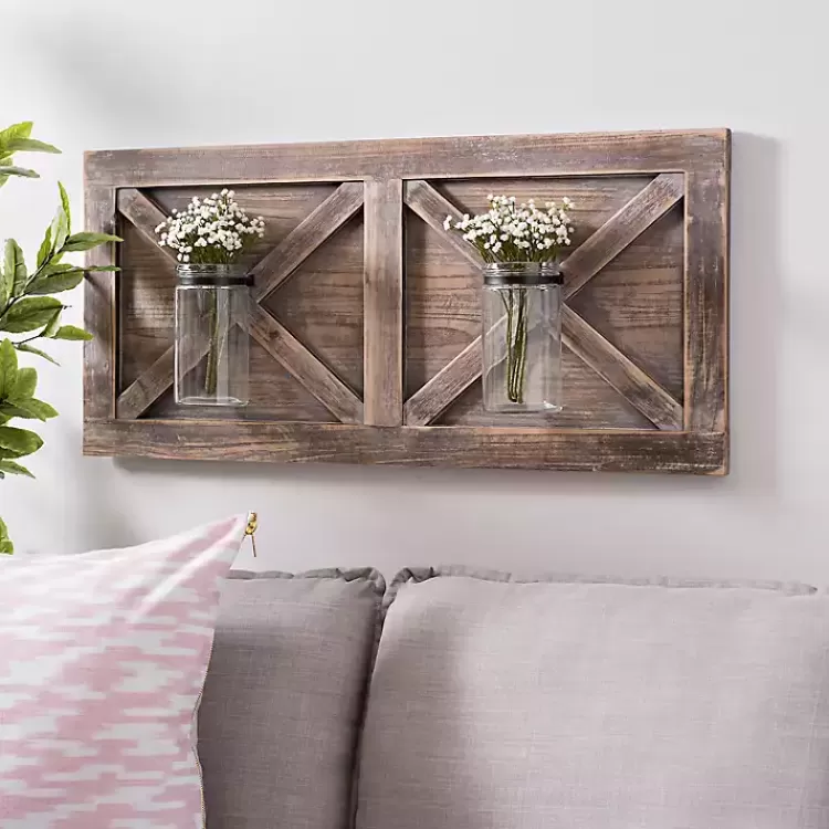 Barn Door Wall Plaque with Glass Vases>Kirklands Home Store