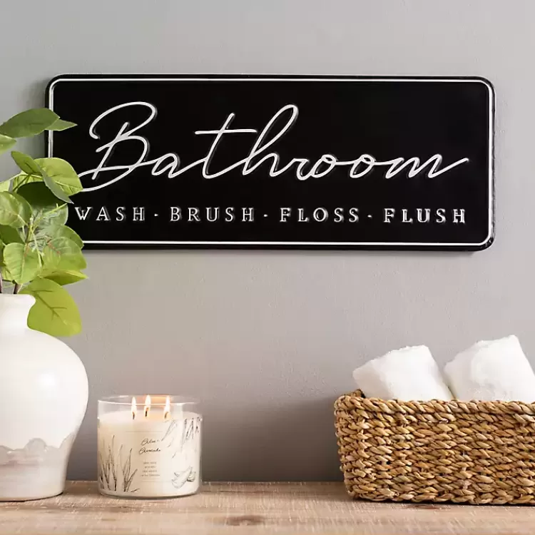 Bathroom Wash Brush Floss Flush Wall Plaque>Kirklands Home Discount