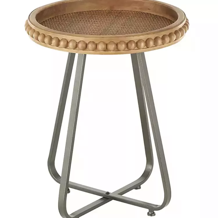 Beaded Wood Rattan Round Accent Table>Kirklands Home New
