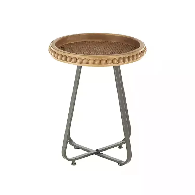 Beaded Wood Rattan Round Accent Table>Kirklands Home New