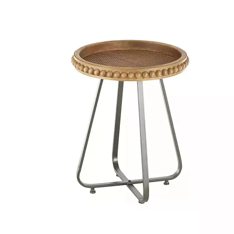 beaded_wood_rattan_round_accent_table_2.webp Beaded Wood Rattan Round Accent Table>Kirklands Home New
