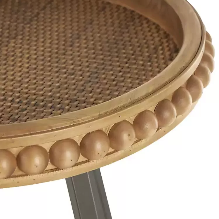 beaded_wood_rattan_round_accent_table_3.webp Beaded Wood Rattan Round Accent Table>Kirklands Home New