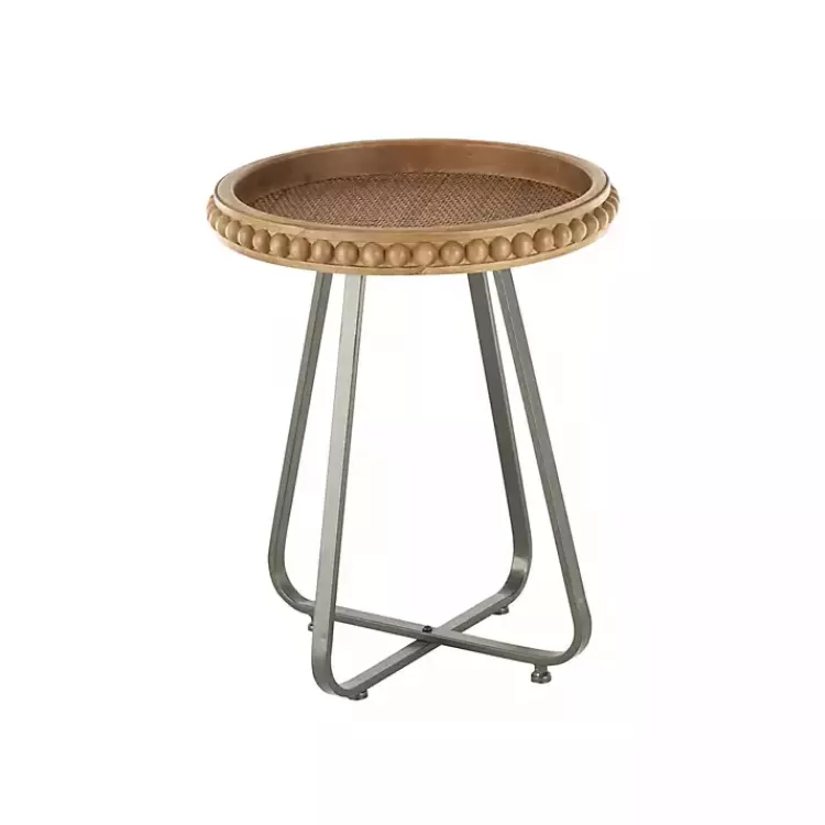 beaded_wood_rattan_round_accent_table_5.webp Beaded Wood Rattan Round Accent Table>Kirklands Home New