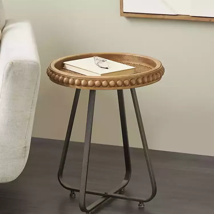 beaded_wood_rattan_round_accent_table_6.webp Beaded Wood Rattan Round Accent Table>Kirklands Home New