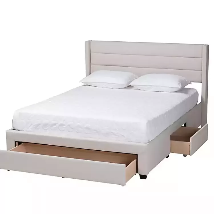 Beige Braylon Upholstered 3-Drawer Queen Bed>Kirklands Home Flash Sale