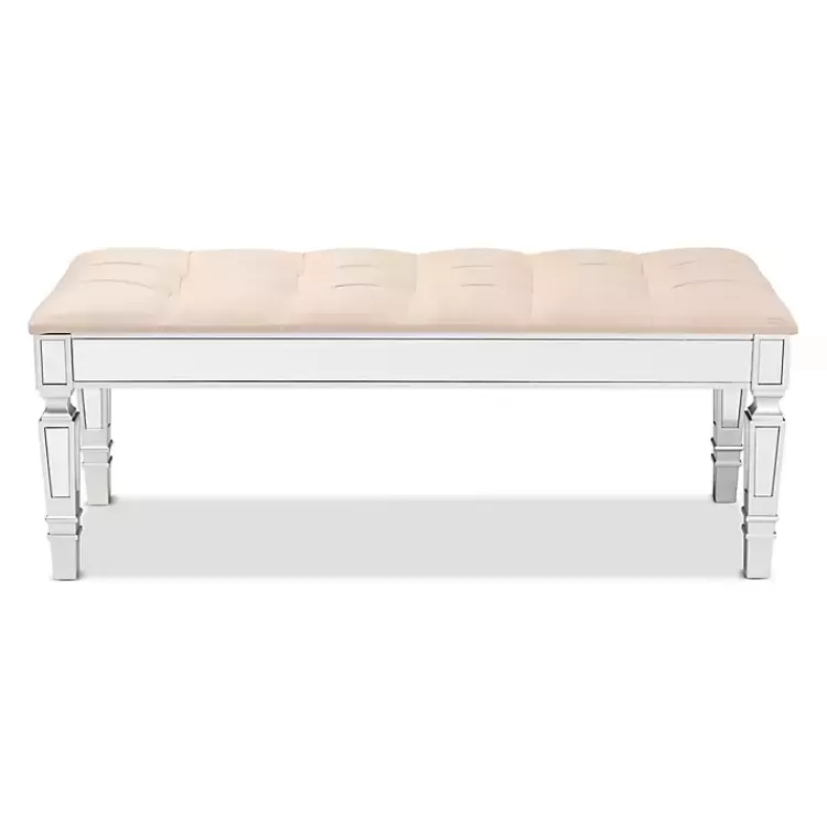 beige_button_tufted_bench_with_mirrored_base_2.webp Beige Button Tufted Bench with Mirrored Base>Kirklands Home Cheap