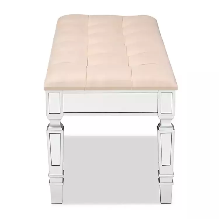 beige_button_tufted_bench_with_mirrored_base_3.webp Beige Button Tufted Bench with Mirrored Base>Kirklands Home Cheap