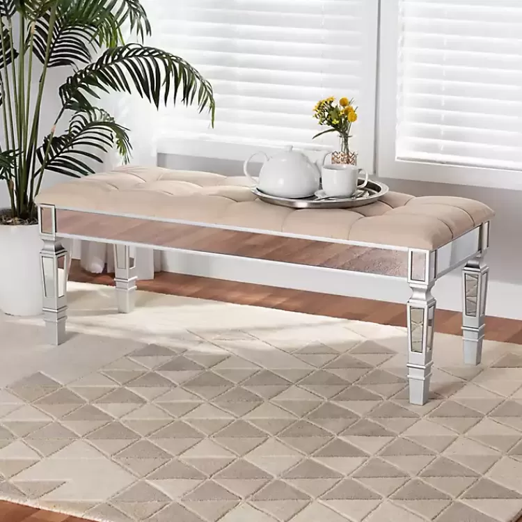 beige_button_tufted_bench_with_mirrored_base_6.webp Beige Button Tufted Bench with Mirrored Base>Kirklands Home Cheap