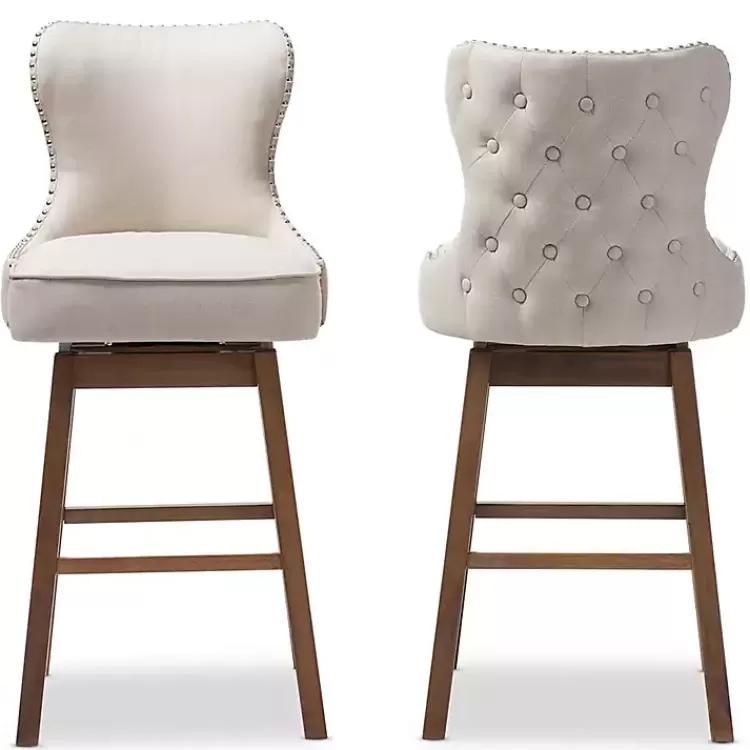 Beige Button Tufted Swivel Bar Stools, Set of 2>Kirklands Home Sale