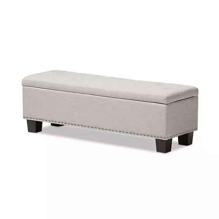 Beige Button-Tufted Upholstered Storage Bench>Kirklands Home Discount