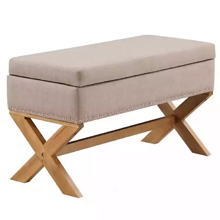 Beige Crossed Storage Ottoman>Kirklands Home Store
