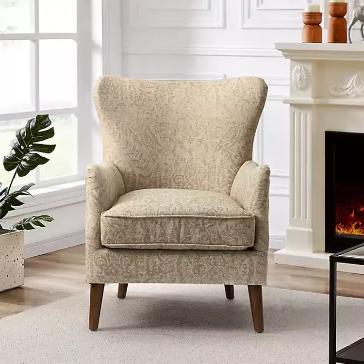 Beige Floral Damask Wingback Accent Chair>Kirklands Home Hot