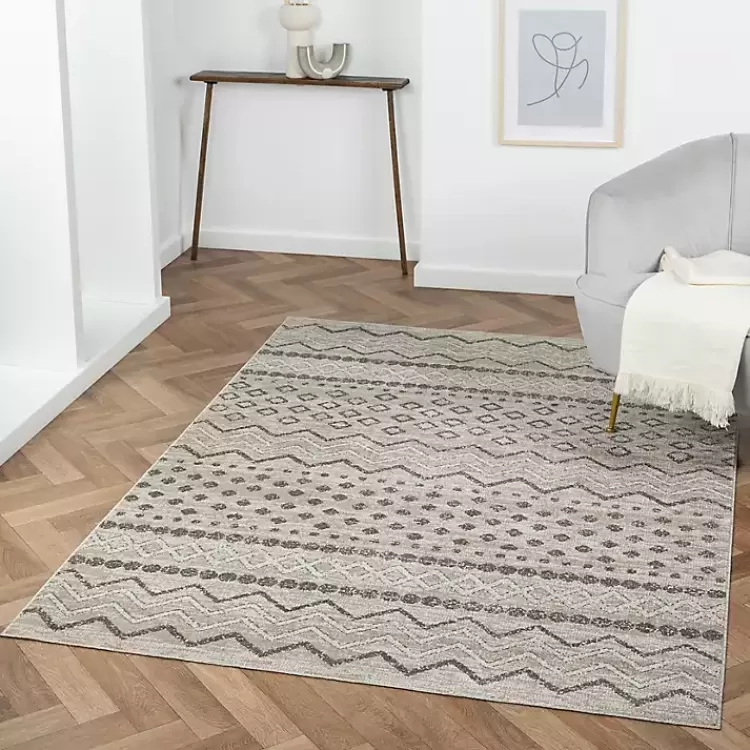Beige Geometric Stripe Washable Area Rug, 7x9>Kirklands Home Shop
