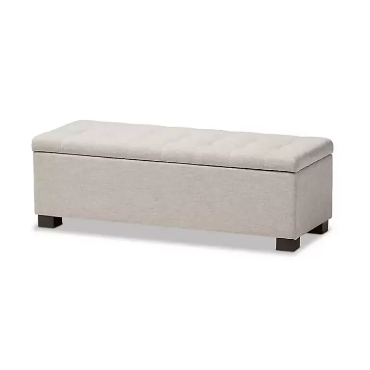 Beige Grid-Tufted Contemporary Storage Bench>Kirklands Home Shop