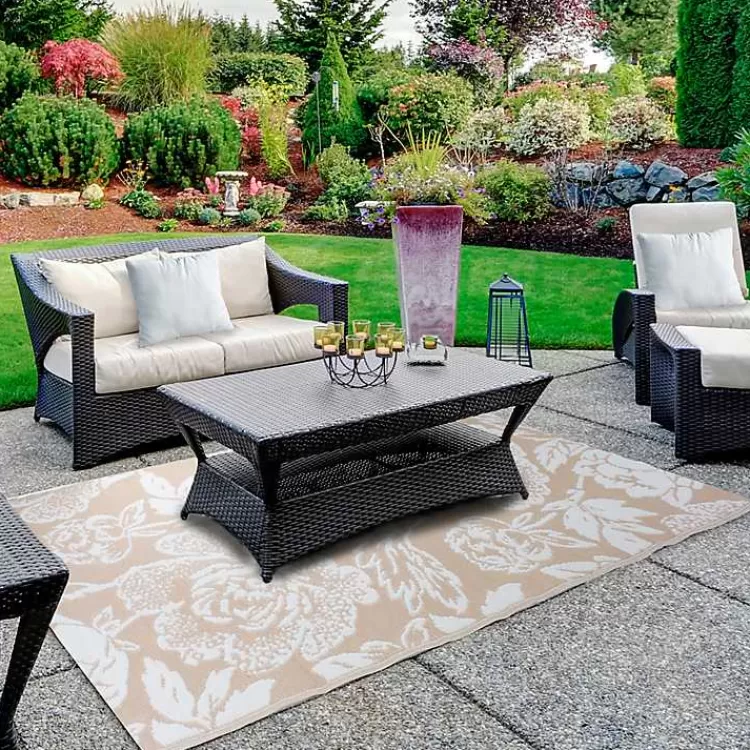 Beige Roses Outdoor Area Rug, 4x6>Kirklands Home Online