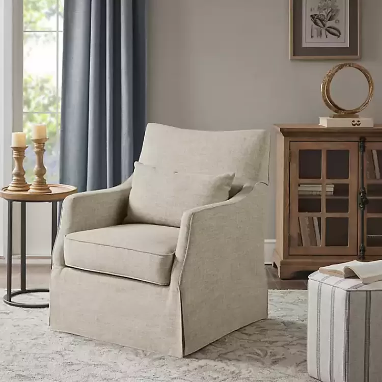 Beige Skirted Swivel Martha Stewart Accent Chair>Kirklands Home Outlet