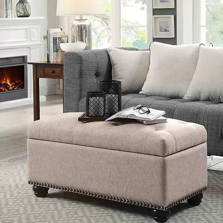 Beige Tufted Jess Storage Ottoman Bench>Kirklands Home Cheap