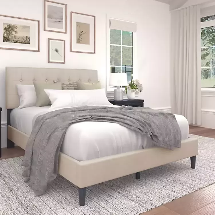 Beige Tufted Low Profile Platform Queen Bed>Kirklands Home Store