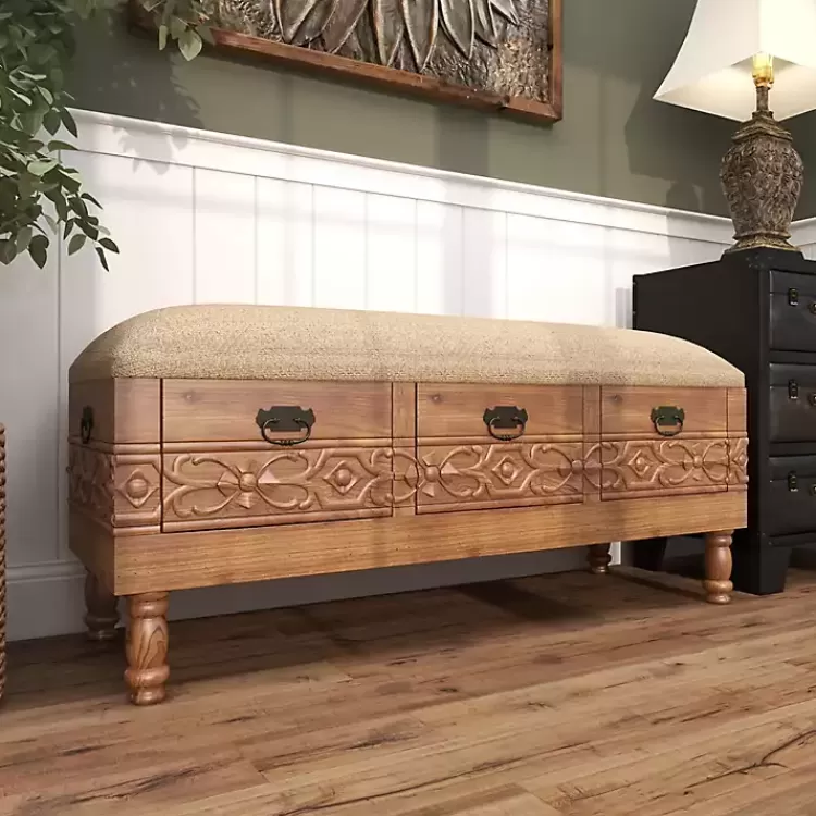beige_upholstered_acanthus_carved_wooden_bench_9.webp Beige Upholstered Acanthus Carved Wooden Bench>Kirklands Home Best