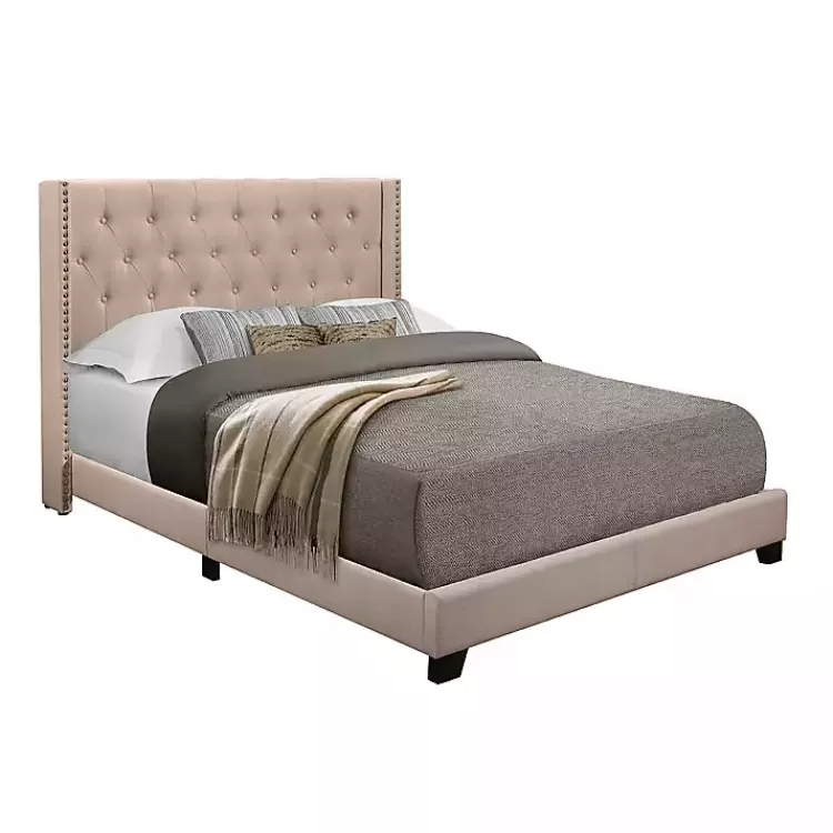 Beige Upholstered Button Tufted Wing Queen Bed>Kirklands Home Hot
