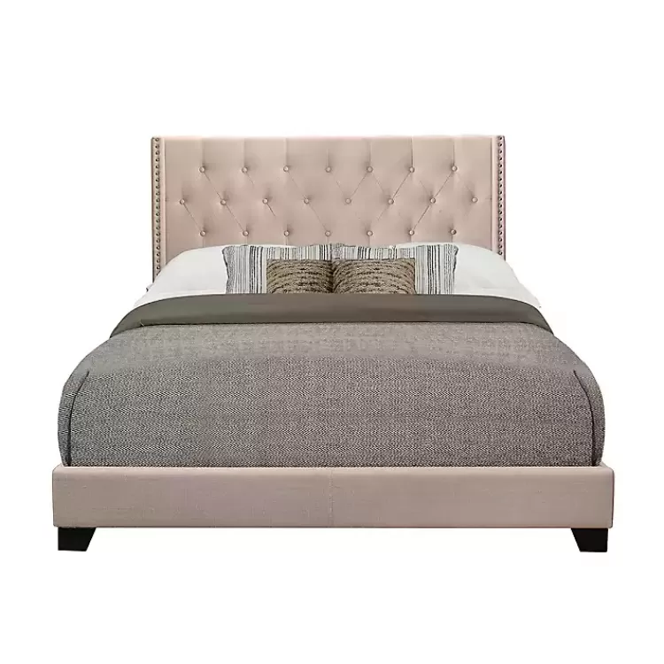 Beige Upholstered Button Tufted Wing Queen Bed>Kirklands Home Hot