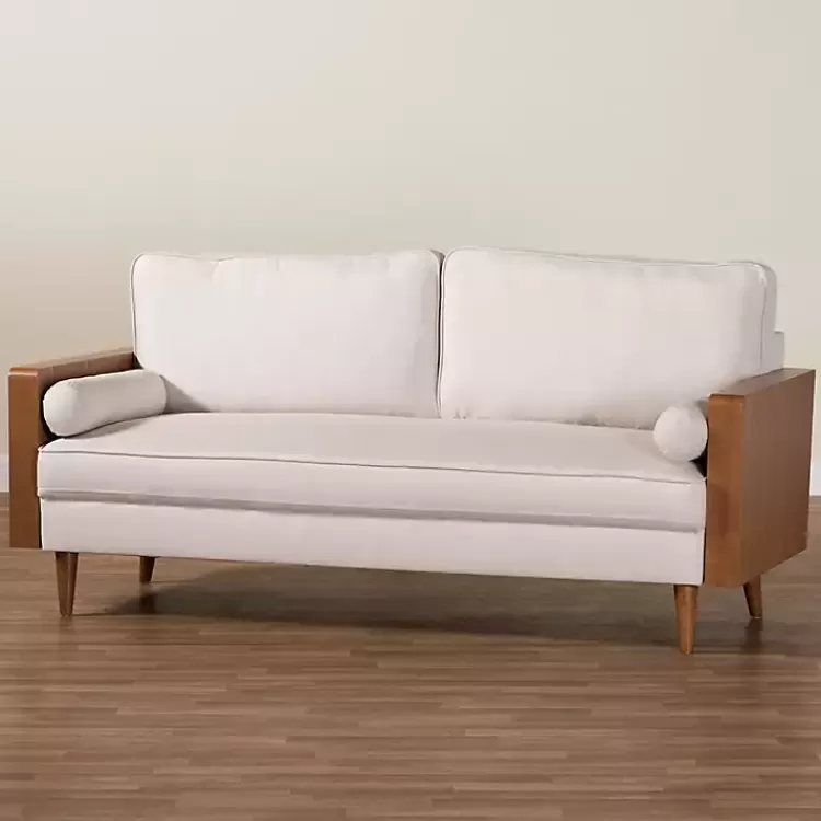 Beige Upholstered Harley Walnut Sofa>Kirklands Home Clearance