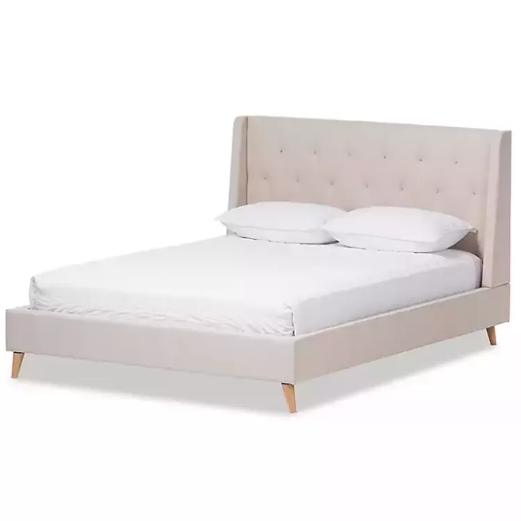 Beige Upholstered Wingback Queen Platform Bed>Kirklands Home Best Sale