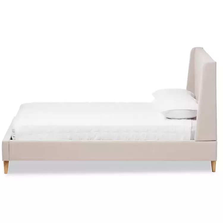 Beige Upholstered Wingback Queen Platform Bed>Kirklands Home Best Sale