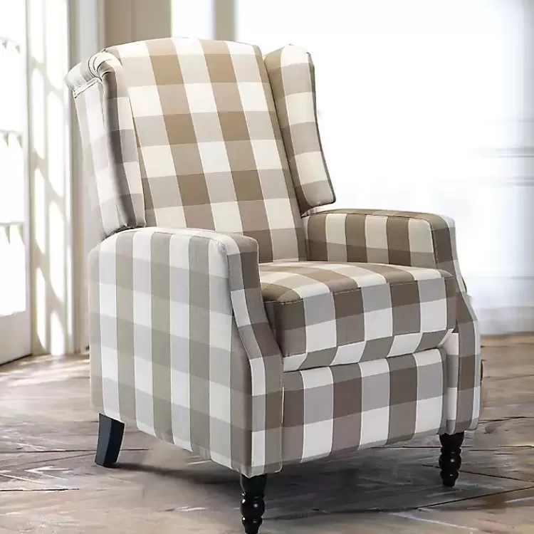 Beige Windowpane Plaid Recliner>Kirklands Home New