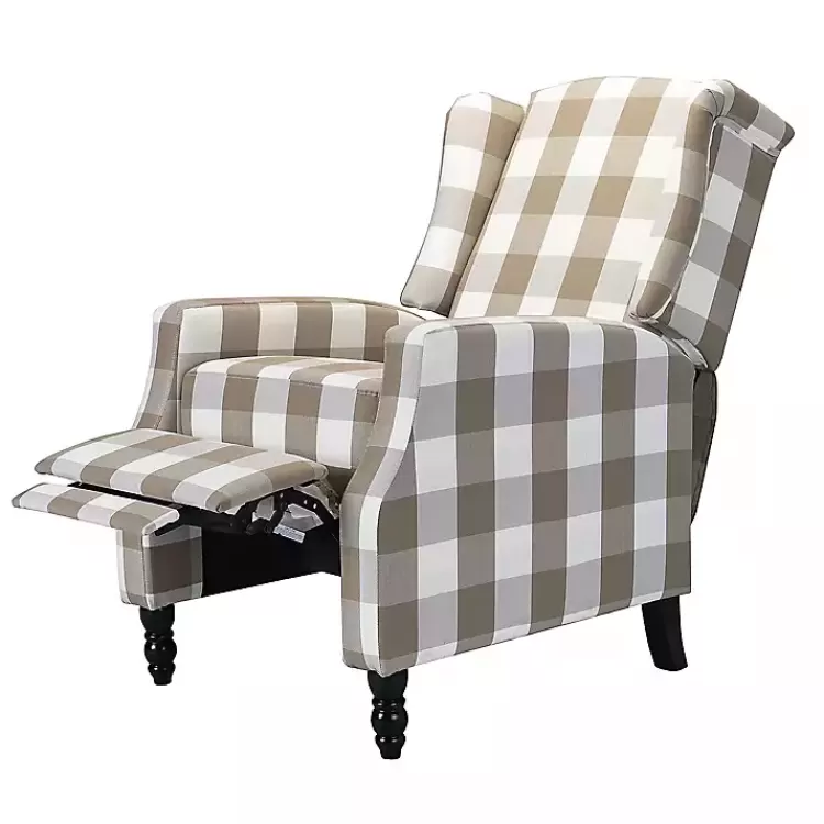 beige_windowpane_plaid_recliner_4.webp Beige Windowpane Plaid Recliner>Kirklands Home New