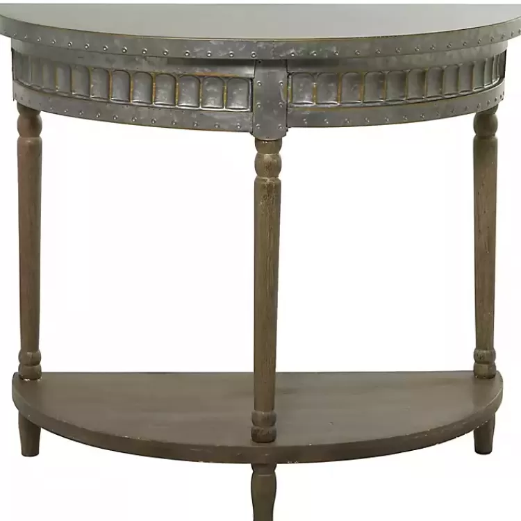 Beige Wood and Metal Half Moon Console Table>Kirklands Home Hot