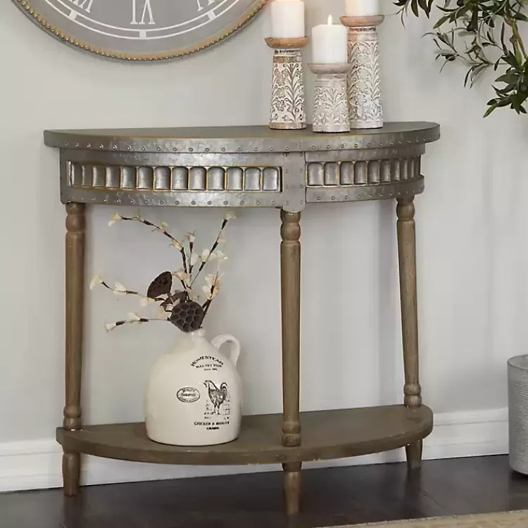 Beige Wood and Metal Half Moon Console Table>Kirklands Home Hot