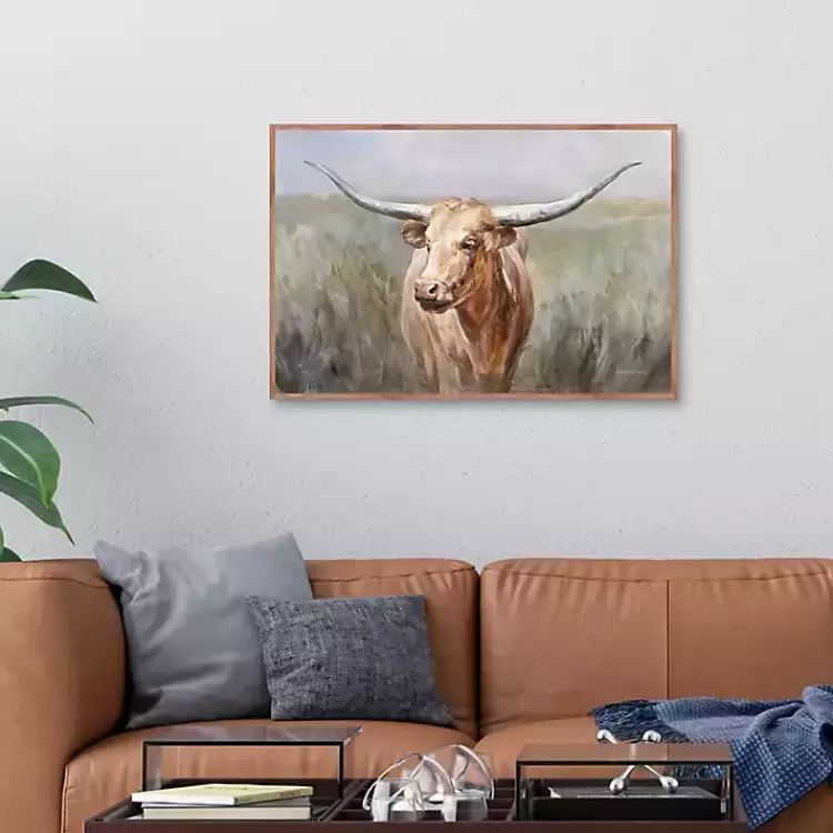 Big Sky Longhorn Framed Canvas Art Print>Kirklands Home Cheap