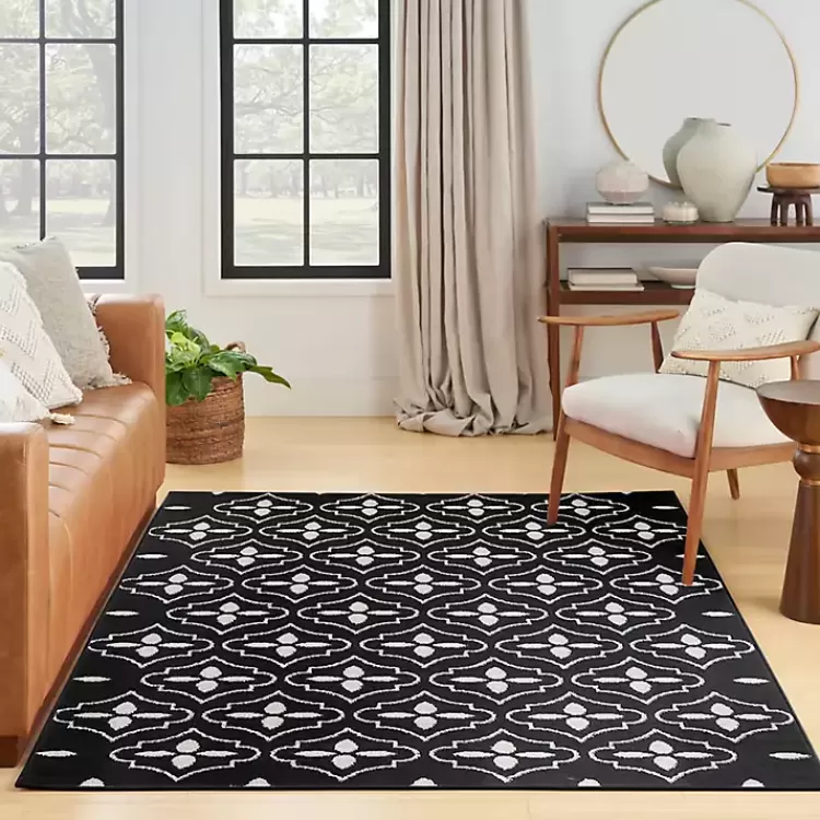 black__ivory_quatrefoil_indooroutdoor_rug_x_4.webp Black & Ivory Quatrefoil Indoor/Outdoor Rug, 4x6>Kirklands Home Clearance