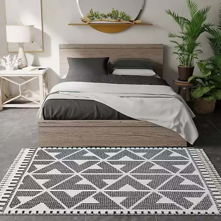 black__white_geometric_shag_area_rug_x_2.webp & White Geometric Shag Area Rug, 8x10>Kirklands Home New
