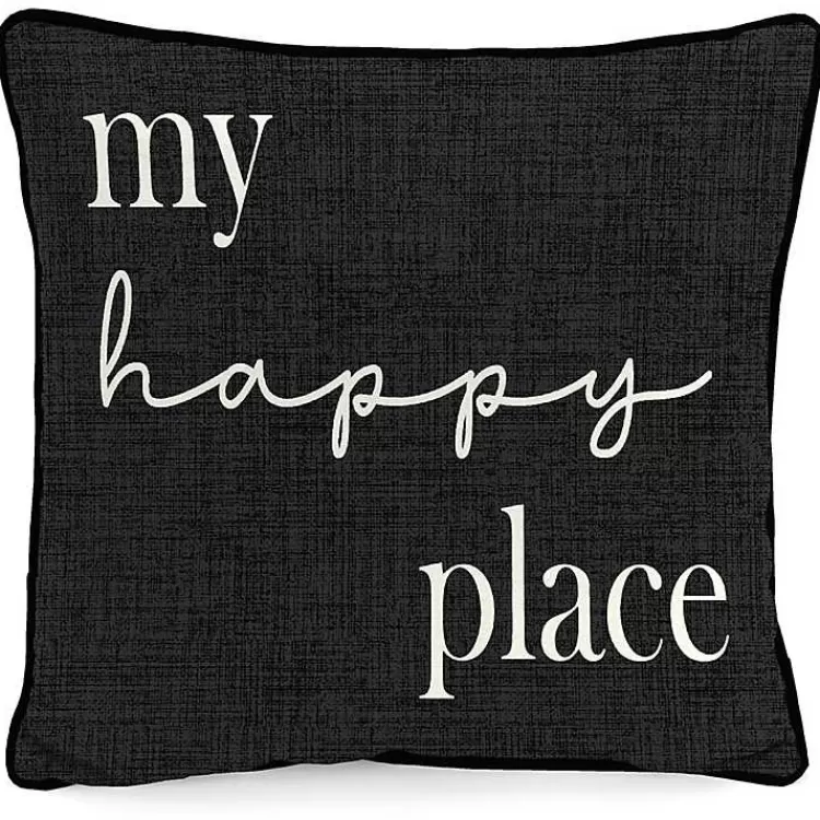 Black & White My Happy Place Outdoor Pillow>Kirklands Home Shop