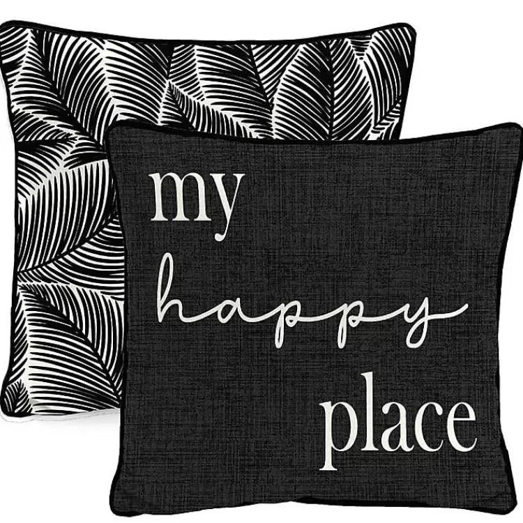 Black & White My Happy Place Outdoor Pillow>Kirklands Home Shop