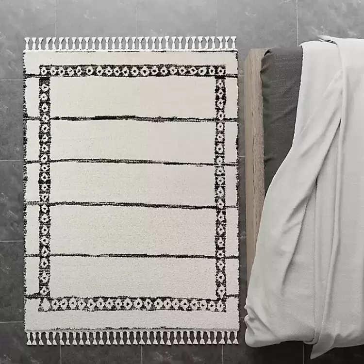 & White Striped Block Border Area Rug, 8x10>Kirklands Home Cheap