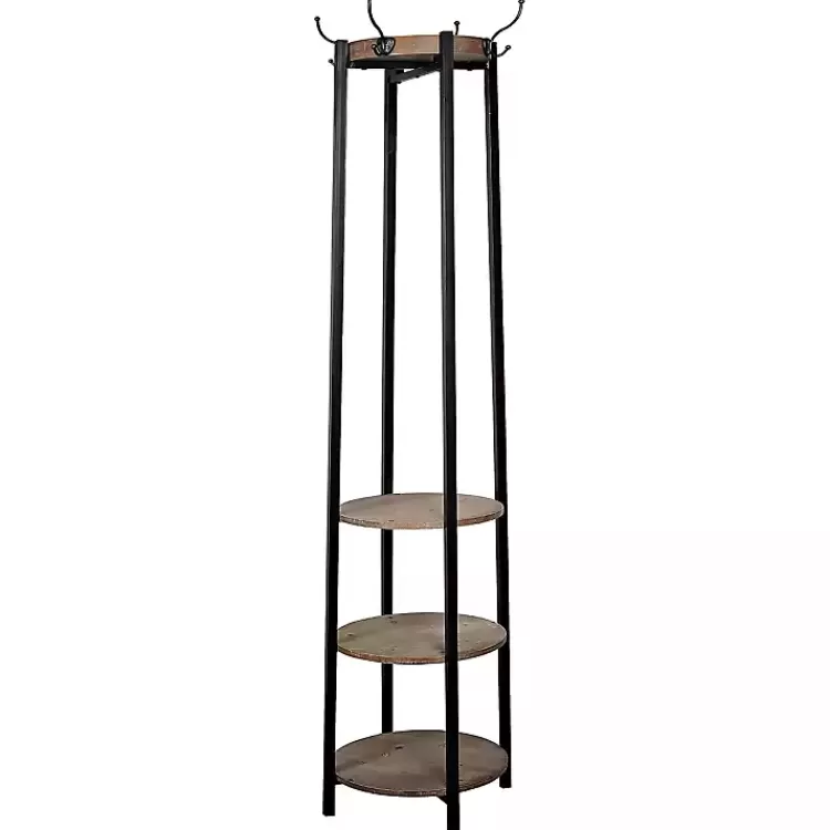 Black and Brown Wood and Metal Shelf Coat Rack>Kirklands Home Fashion