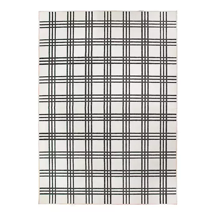 Black and Cream Plaid Washable Area Rug, 5x7>Kirklands Home Online