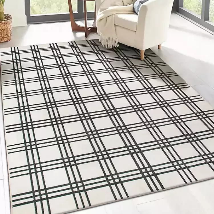 Black and Cream Plaid Washable Area Rug, 5x7>Kirklands Home Online