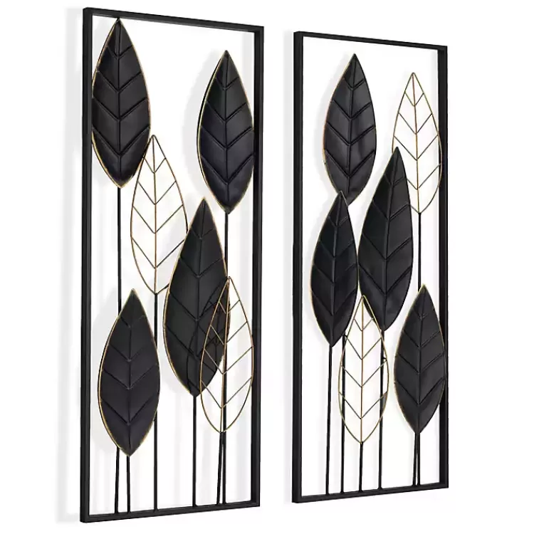 Black and Gold Metal Leaves Wall Plaque>Kirklands Home Best