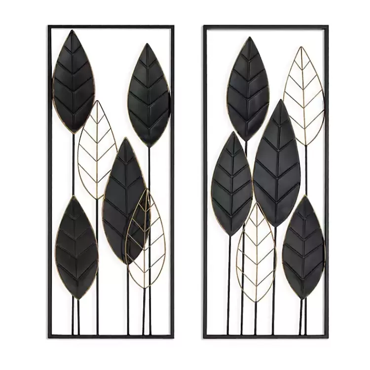 Black and Gold Metal Leaves Wall Plaque>Kirklands Home Best