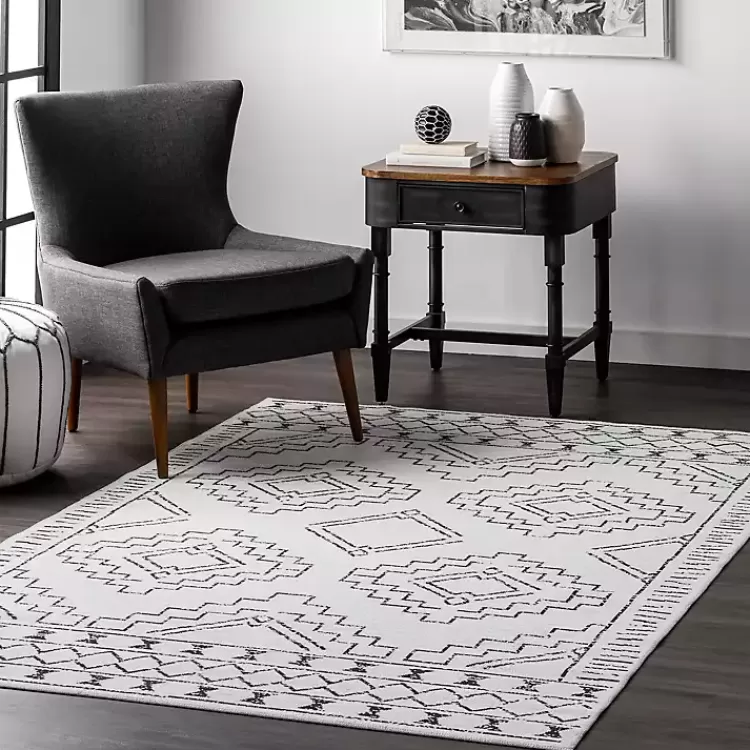 Black and Ivory Moroccan Washable Area Rug, 4x6>Kirklands Home Best Sale