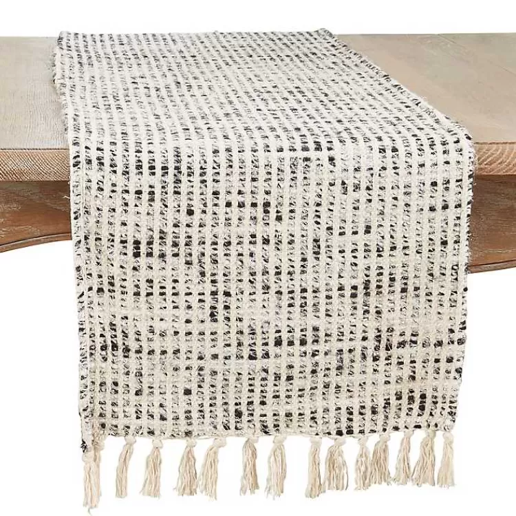Black and Ivory Woven Stripe Table Runner>Kirklands Home Online