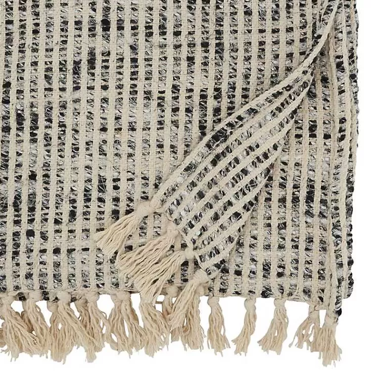 Black and Ivory Woven Stripe Table Runner>Kirklands Home Online