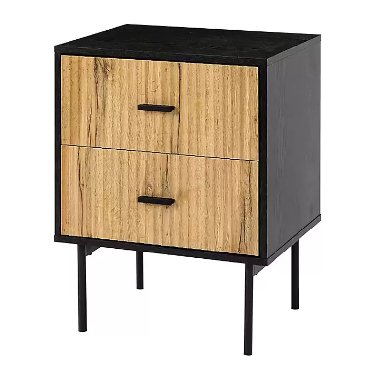 Black and Natural Wood 2-Drawer Nightstand>Kirklands Home Online