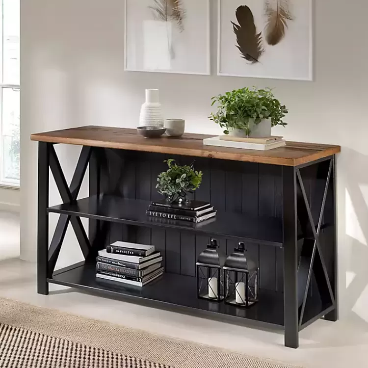 Black and Rustic Oak Wood Farmhouse Console Table>Kirklands Home Fashion